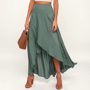 Ambrosio Dark Sage Green High-Low Maxi Skirt
